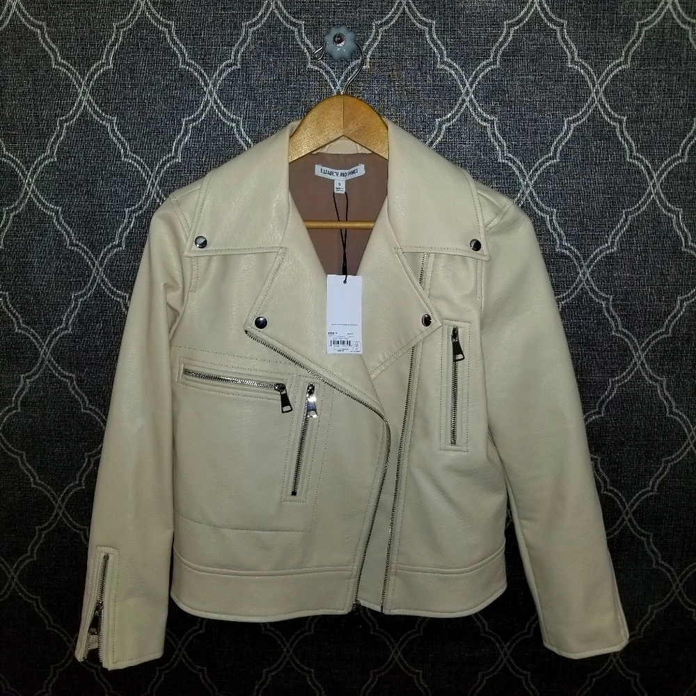 Elizabeth&James Cream MotorcycleLeather Jacket